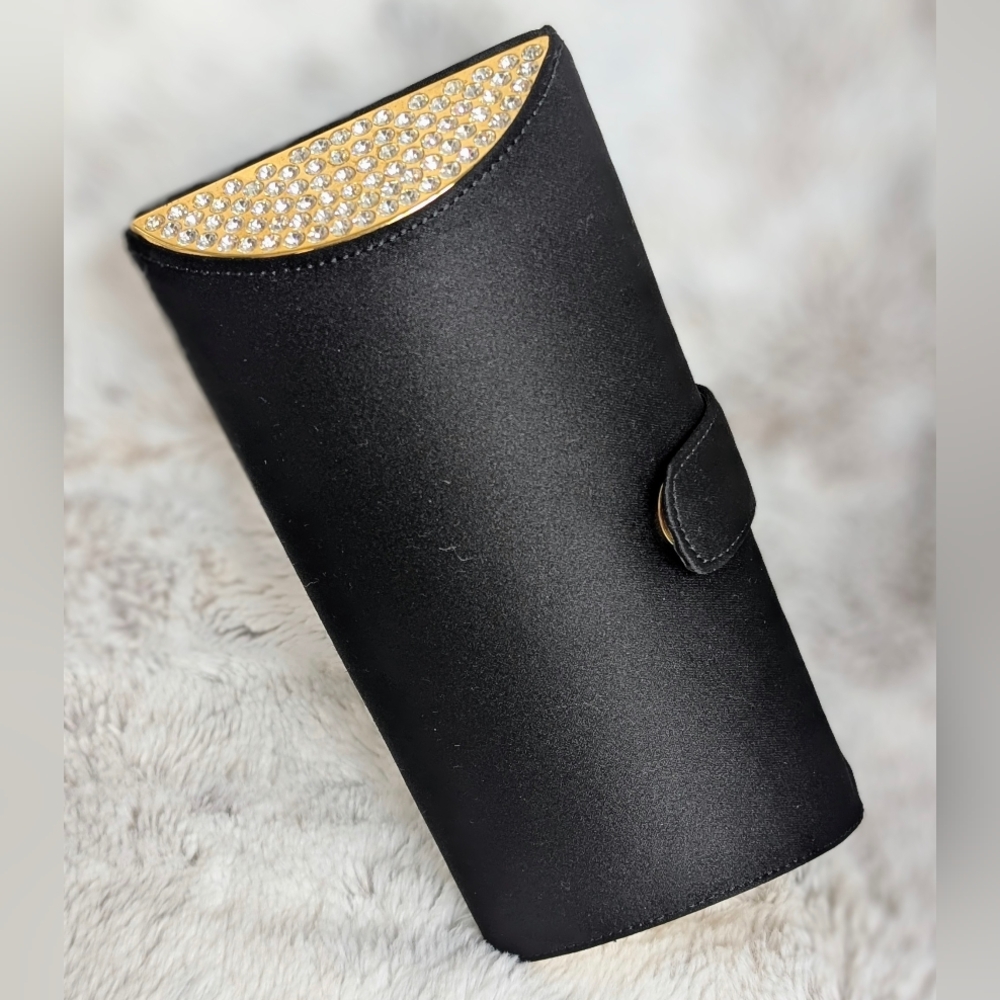 RODO Black Satin Clutch with Swarovski Crystal Accents